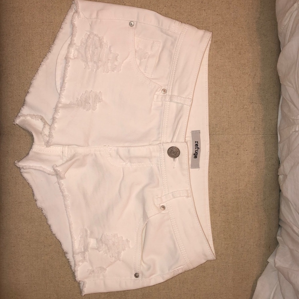White Distressed Denim Shorts